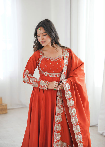 Regal Roman Silk Anarkali – Embroidered Elegance Set