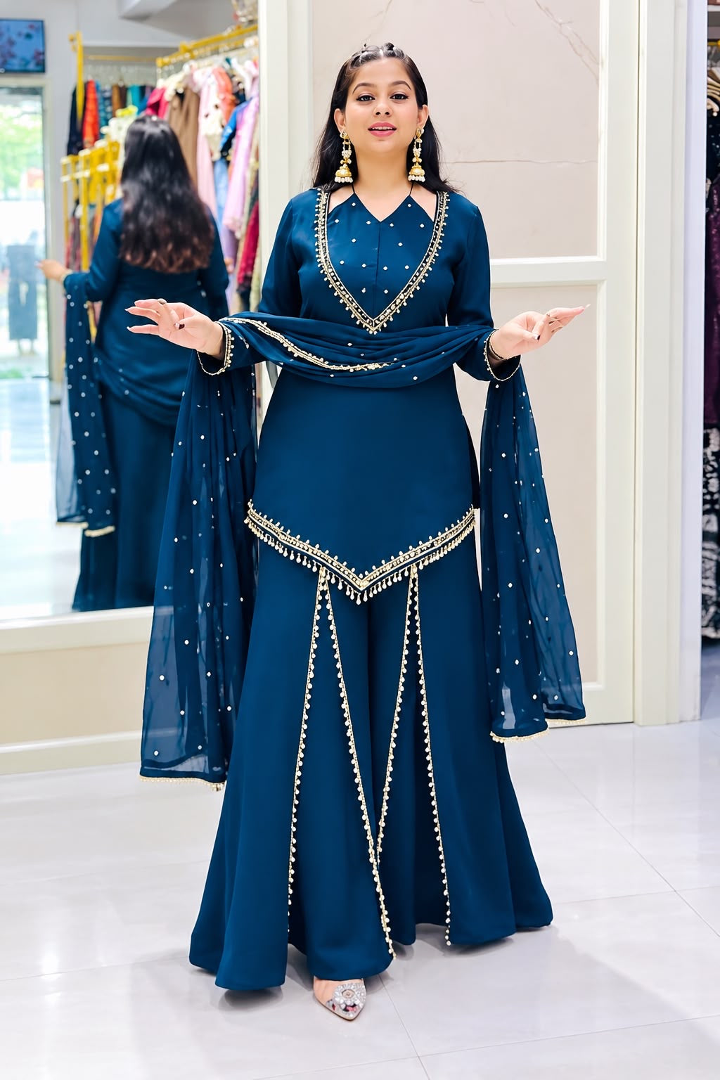Mirror Moti Palazzo Set – Roman Glass Designer Wear