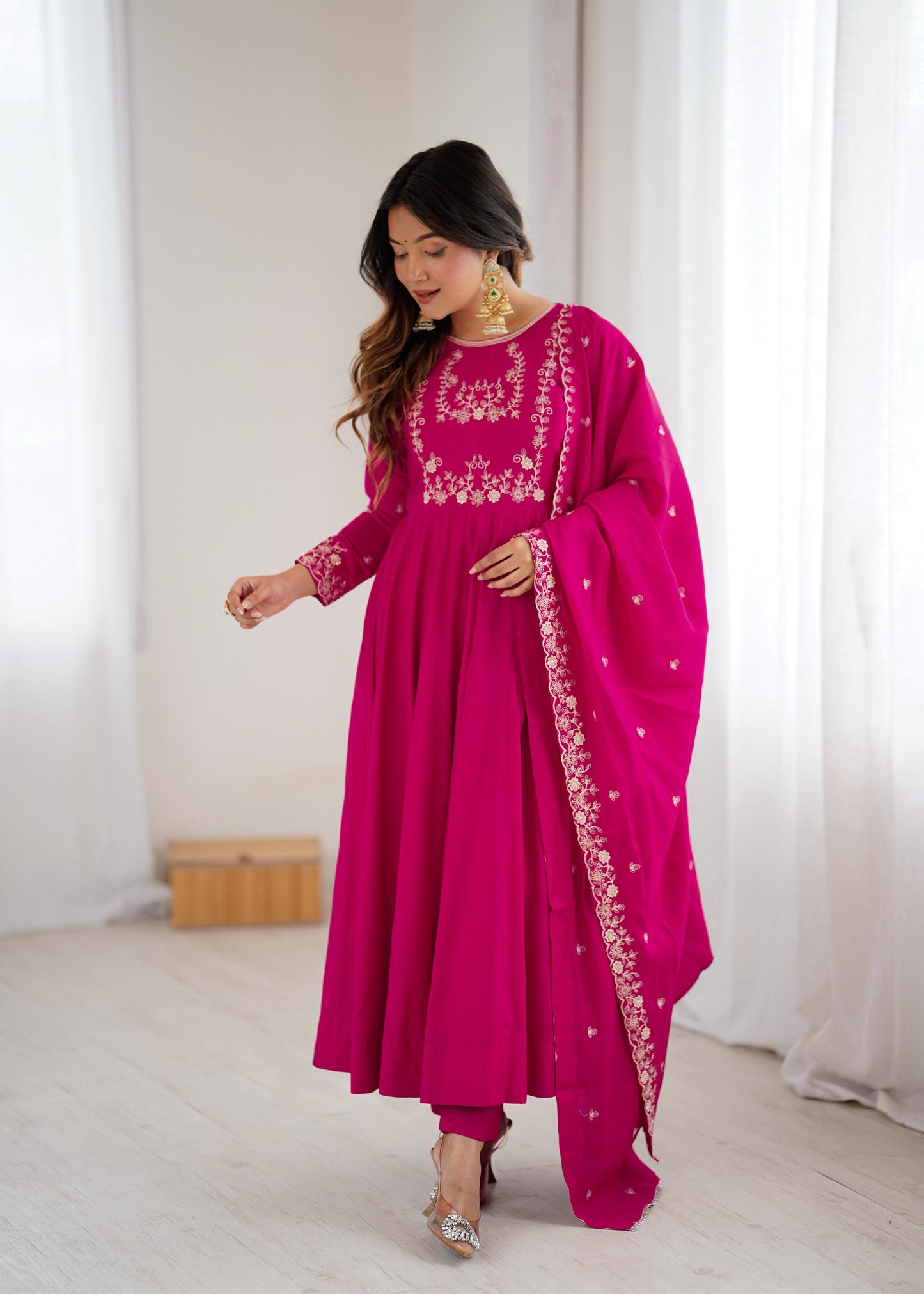Premium Roman Chanderi Silk Anarkali Set
