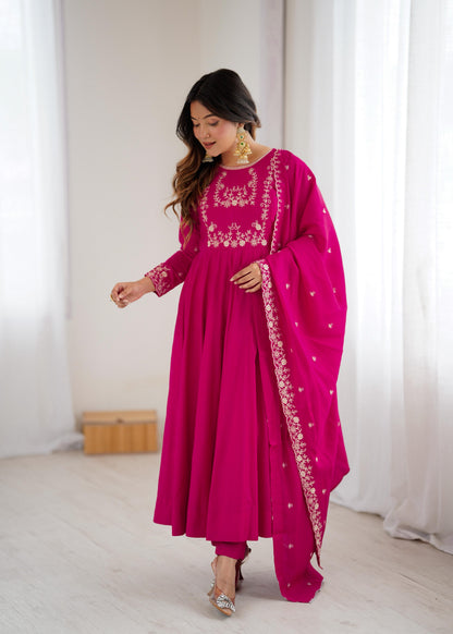 Premium Roman Chanderi Silk Anarkali Set