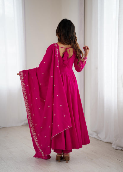 Premium Roman Chanderi Silk Anarkali Set