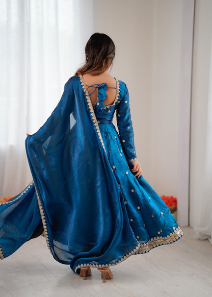 Designer Fandy Silk Gown Set with Dupatta & Pant