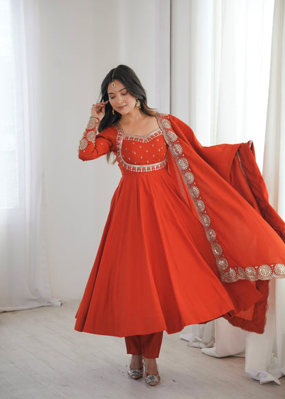 Regal Roman Silk Anarkali – Embroidered Elegance Set