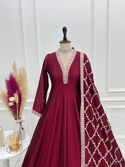 Premium Blooming Vichitra Silk Anarkali Gown Set with Dupatta