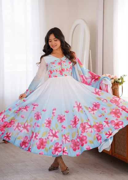 Floral Organza Anarkali Set – 4 Meter Flair Designer Wear