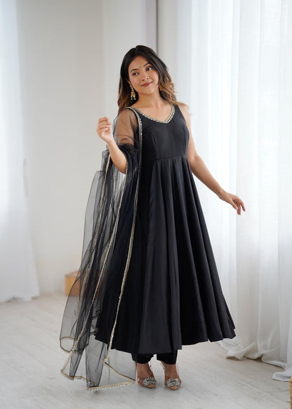 Roman Silk Chanderi Anarkali Set