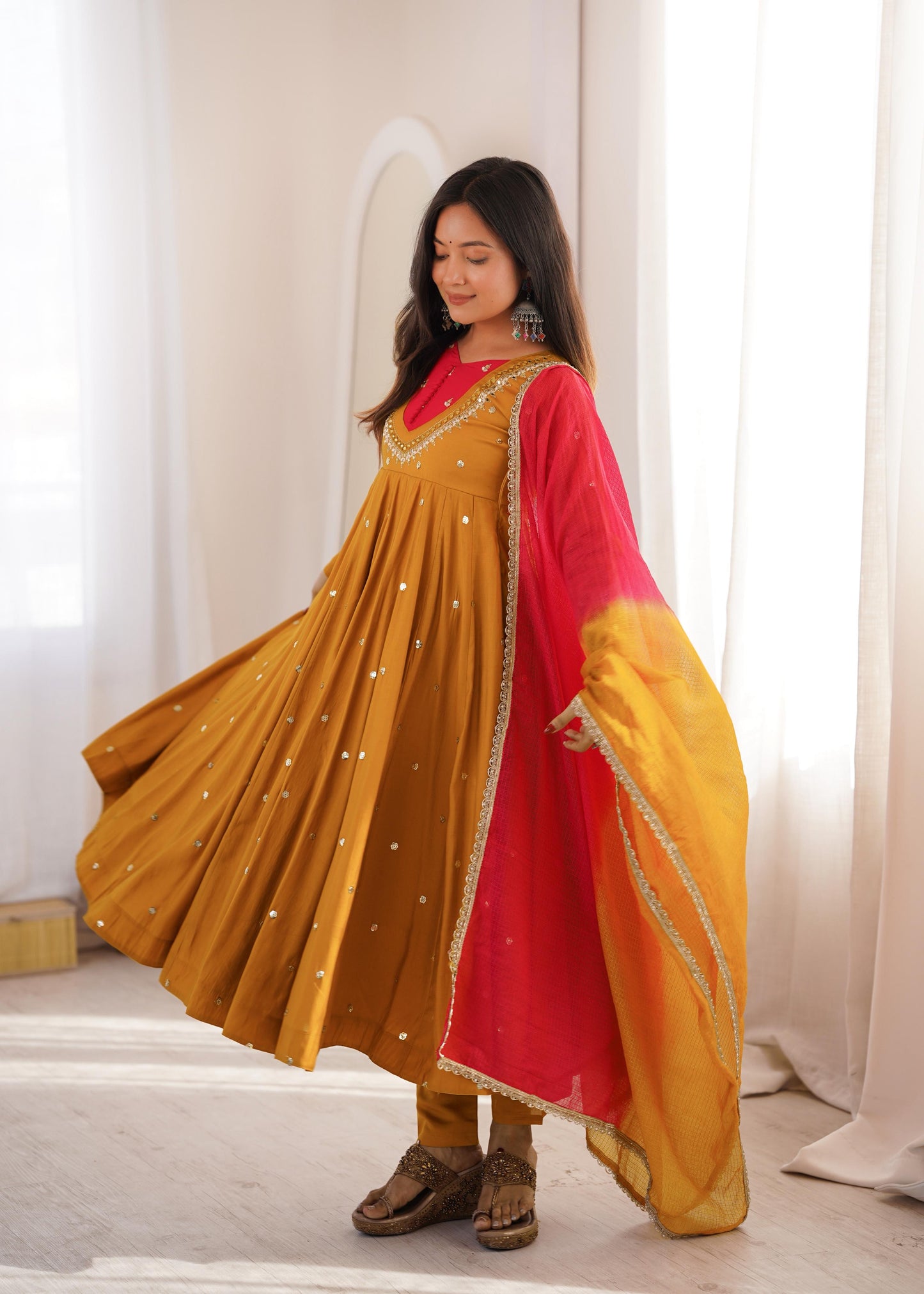 Shine & Twirl Anarkali Set – Mirror Work Designer Look