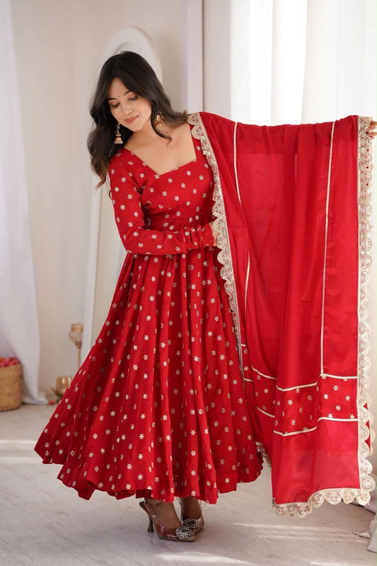 Rakhi Royal Anarkali – 6 Meter Flair Chinon Silk Set