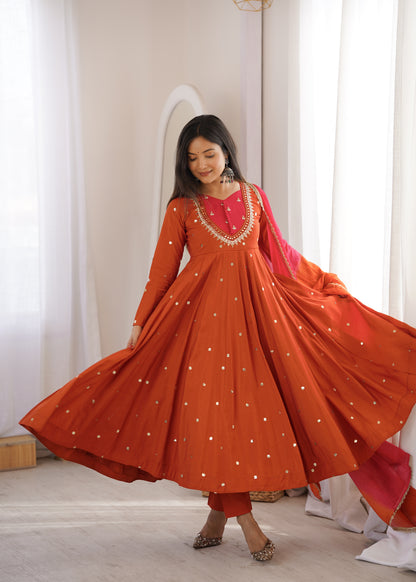 Shine & Twirl Anarkali Set – Mirror Work Designer Look