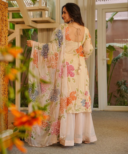 Brush Print Plazzo Set – Organza Silk Designer Outfit