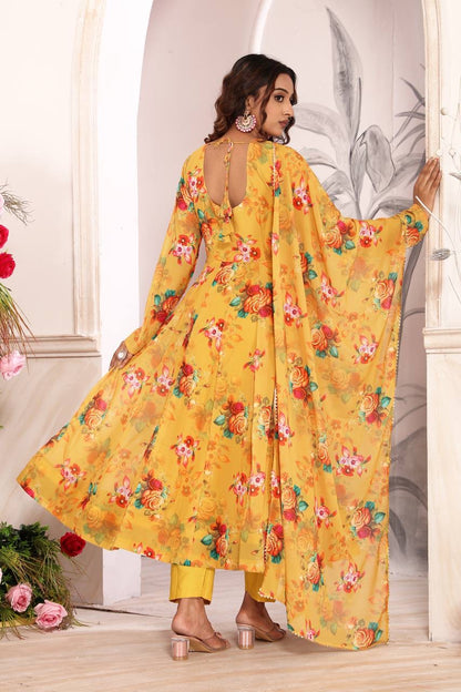 Floral Faux Georgette Anarkali Set