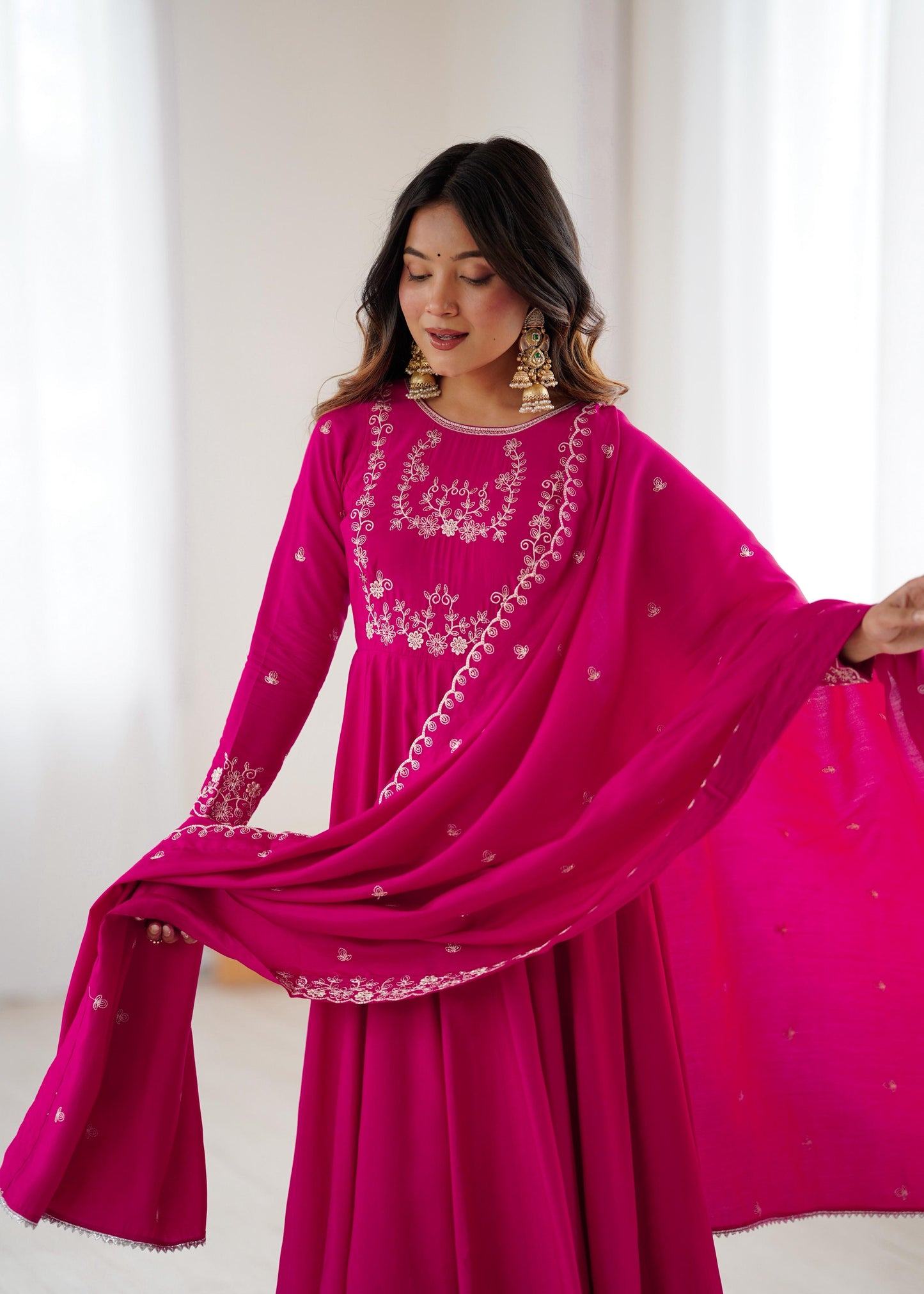Premium Roman Chanderi Silk Anarkali Set