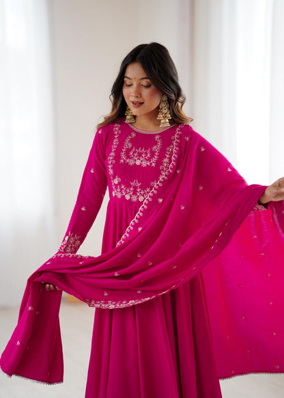 Premium Roman Chanderi Silk Anarkali Set