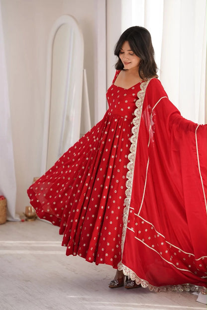 Rakhi Royal Anarkali – 6 Meter Flair Chinon Silk Set