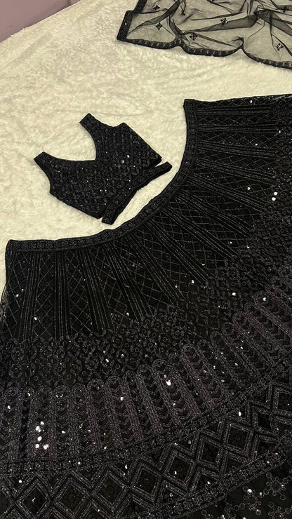 Midnight Royale Net Lehenga Set