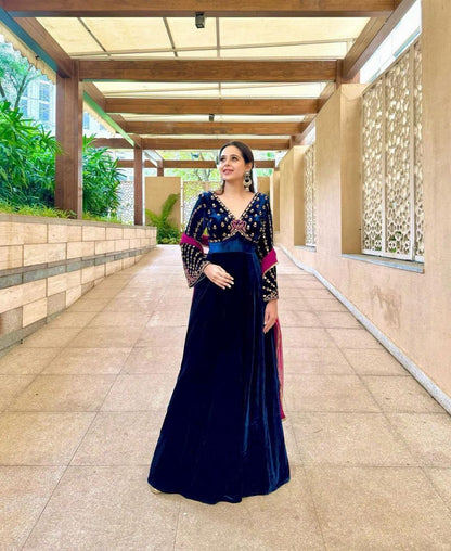 Designer Royal Velvet Anarkali with Lace Dupatta