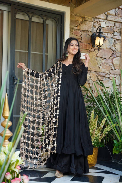 Premium Real Mirror Dupatta Anarkali Set