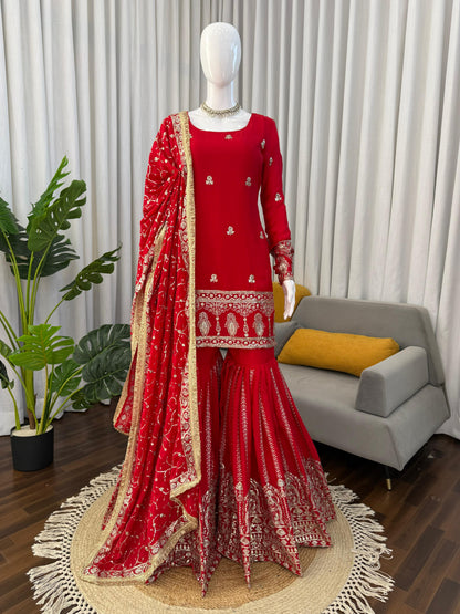 Noor Elegance 3-Piece Chinon Silk Sharara Set