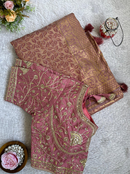 Jacquard Soft Silk Saree – Zari Weaving with Stitched Blouse