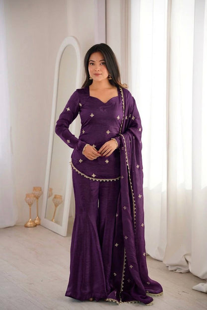 Classic Festive Set – Fendy Silk Sharara Designer Wear