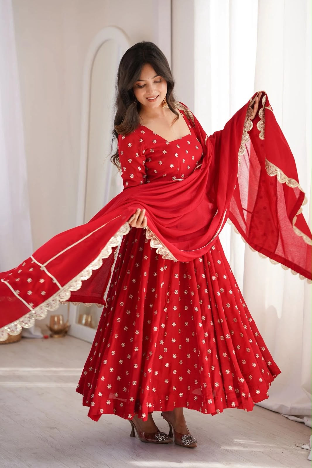 Rakhi Royal Anarkali – 6 Meter Flair Chinon Silk Set
