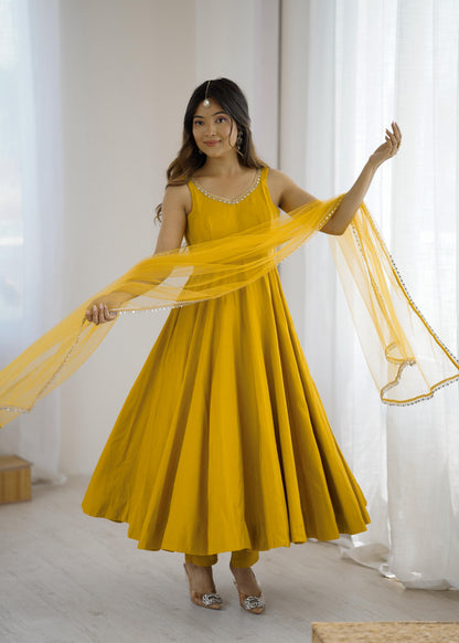 Roman Silk Chanderi Anarkali Set