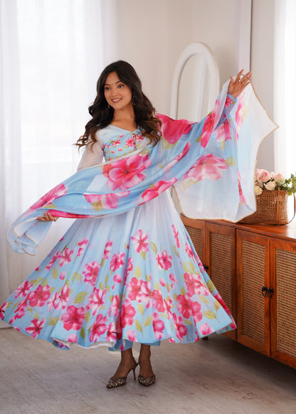 Floral Organza Anarkali Set – 4 Meter Flair Designer Wear