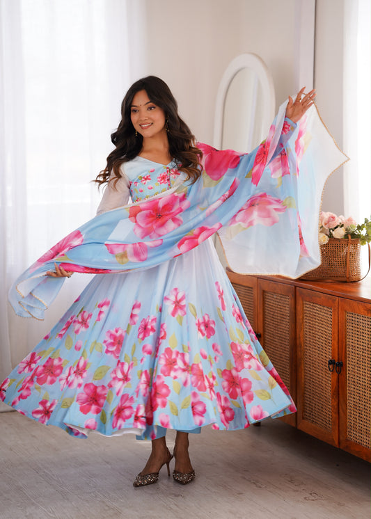 Floral Organza Anarkali Set – 4 Meter Flair Designer Wear