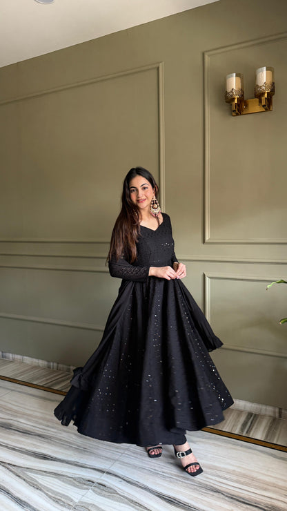 Black Lucknowi Anarkali Set