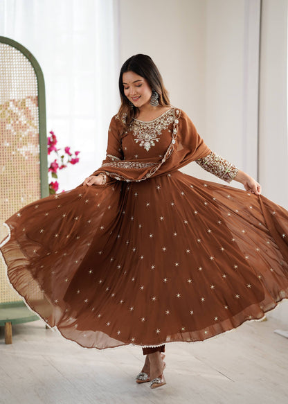 Elegant Embroidered Rainbow Sequence Designer Anarkali 3-Piece Set