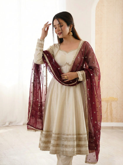 Elegant Heavy Lace Work Designer Anarkali Set