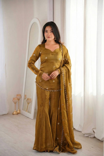 Classic Festive Set – Fendy Silk Sharara Designer Wear
