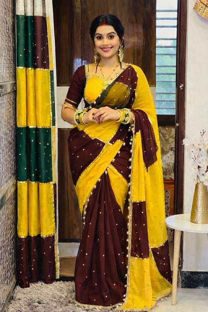 Maroon-Yellow Color Dual Combination Saree