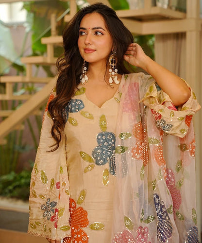 Brush Print Plazzo Set – Organza Silk Designer Outfit