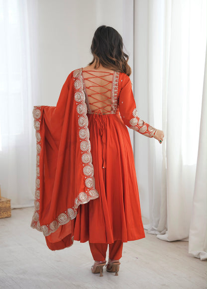 Regal Roman Silk Anarkali – Embroidered Elegance Set