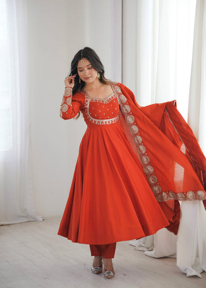 Regal Roman Silk Anarkali – Embroidered Elegance Set