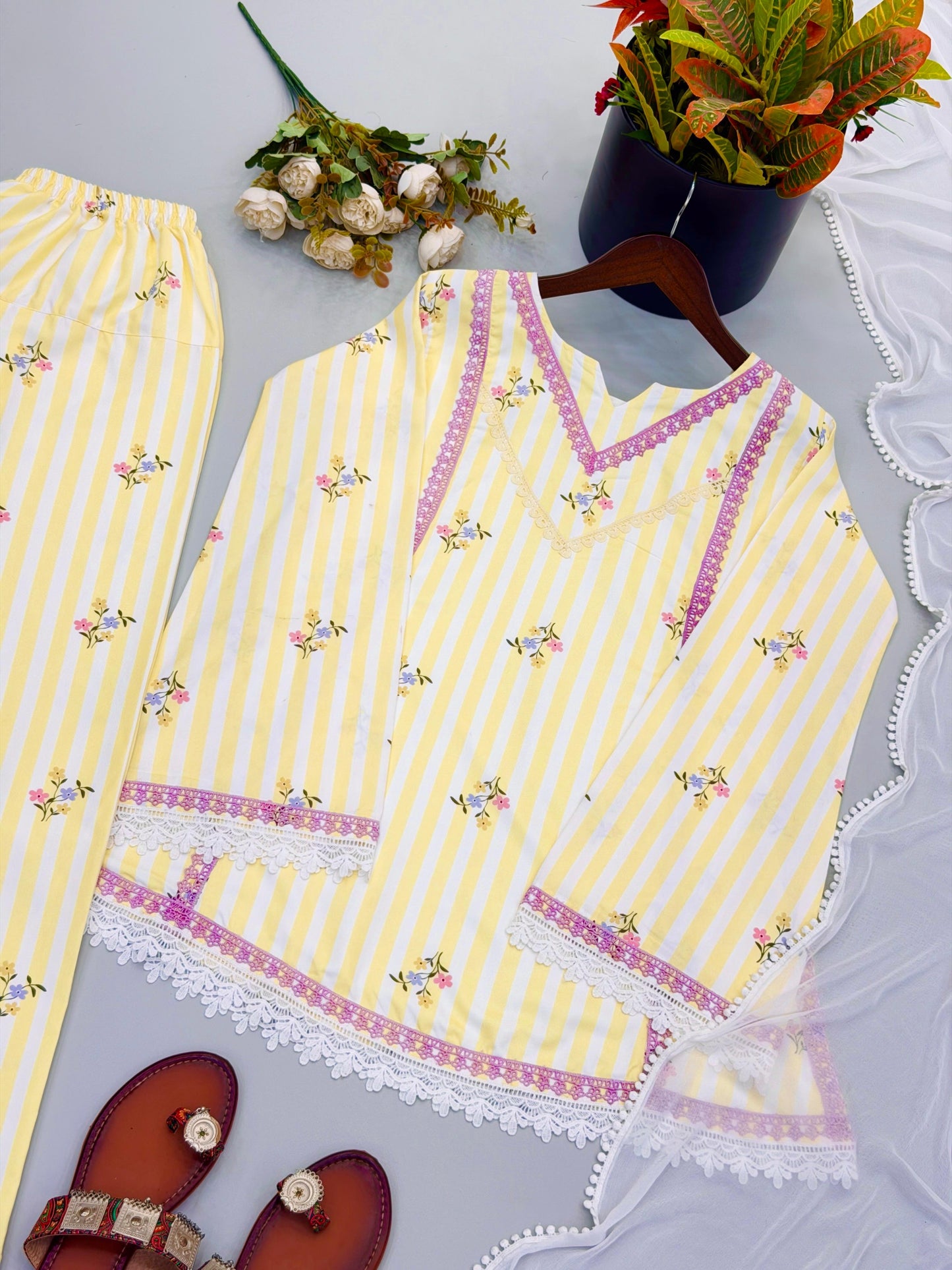 Elegant Cotton Farshi Set – Cambric Embroidered Designer Wear
