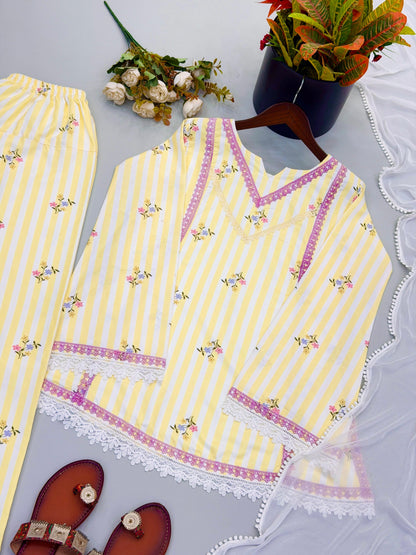 Elegant Cotton Farshi Set – Cambric Embroidered Designer Wear