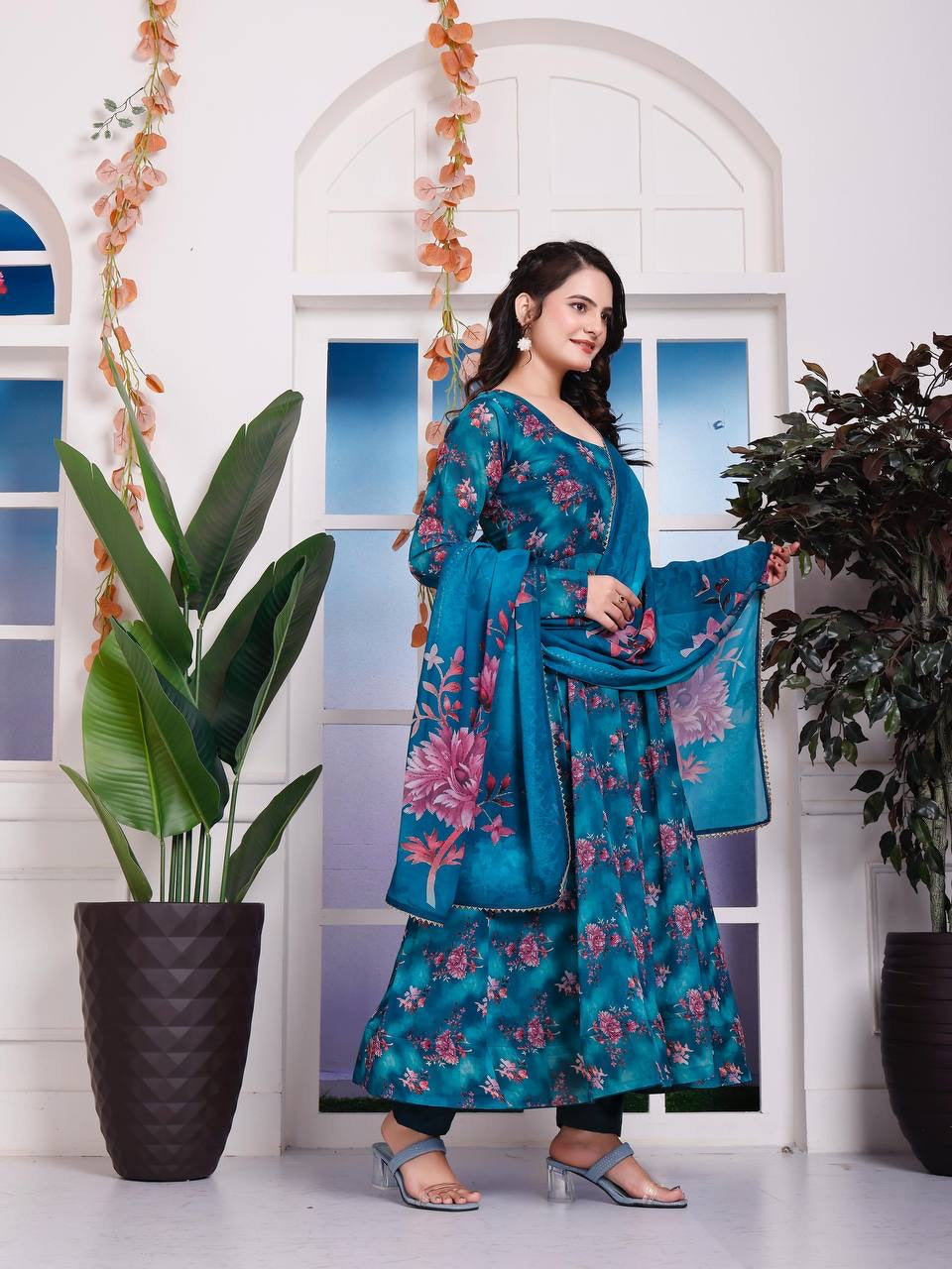 Floral Faux Georgette Anarkali Set