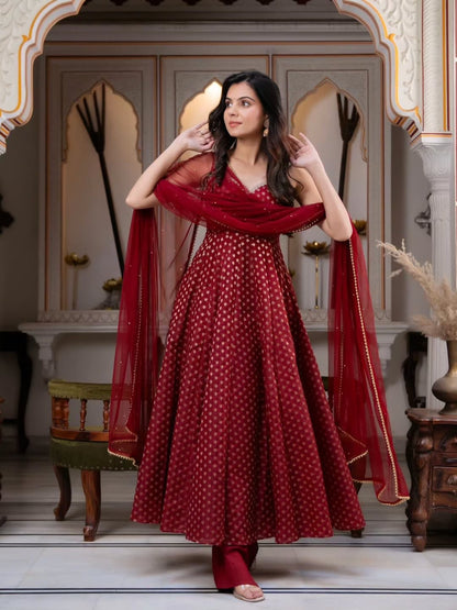 Pearl Charm Anarkali – Jacquard Butti Festive Wear