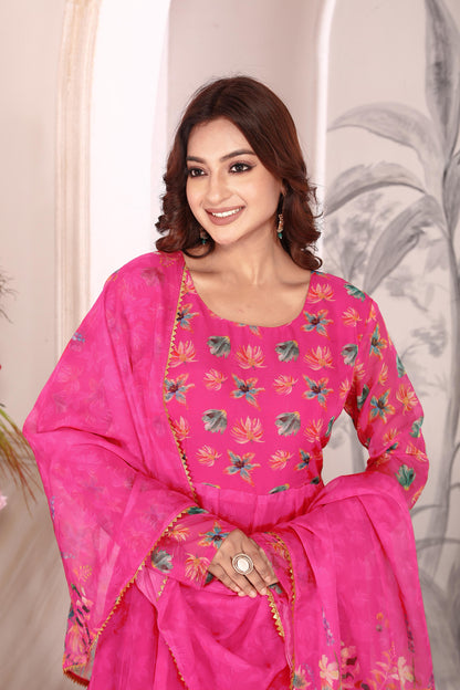 Pure Heavy Tebby Silk Floral Anarkali Pant Dupatta Set