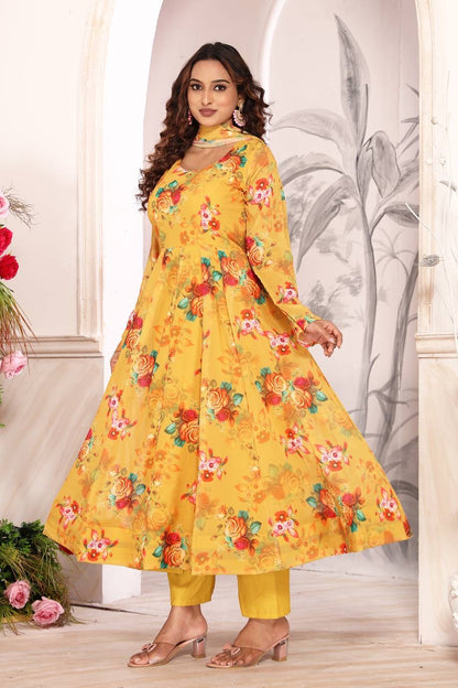 Floral Faux Georgette Anarkali Set