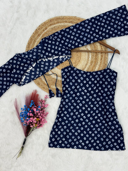 Boho Bandhej Co-Ord – Sleeveless Kurti with Jacket Top