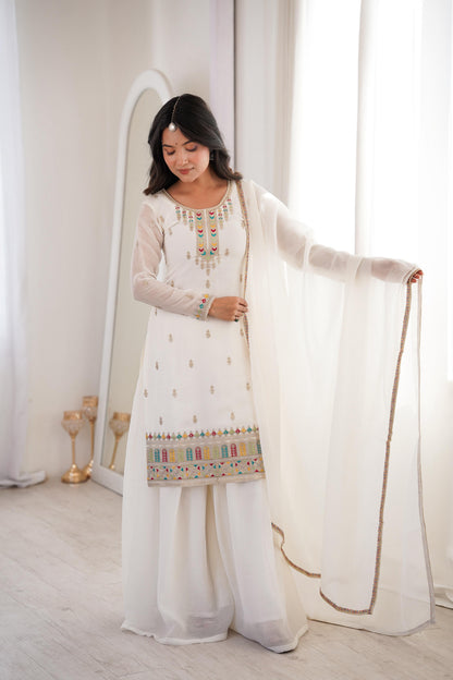 Pure Soft Crunchy Silk Sharara Set with Multicolor Embroidery