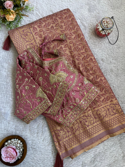 Jacquard Soft Silk Saree – Zari Weaving with Stitched Blouse