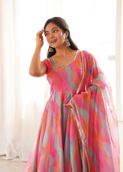 Golden Grace Gown Set – Mirror Lace Ethnic Wear
