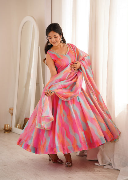 Golden Grace Gown Set – Mirror Lace Ethnic Wear