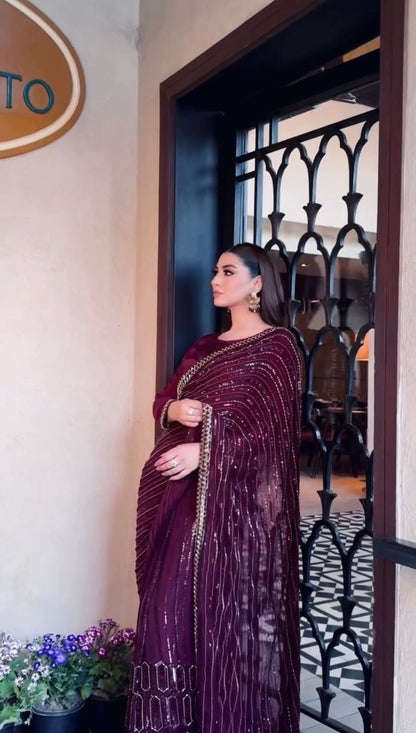 Royal Kasturi Silk Saree with Sequins & Dori Work