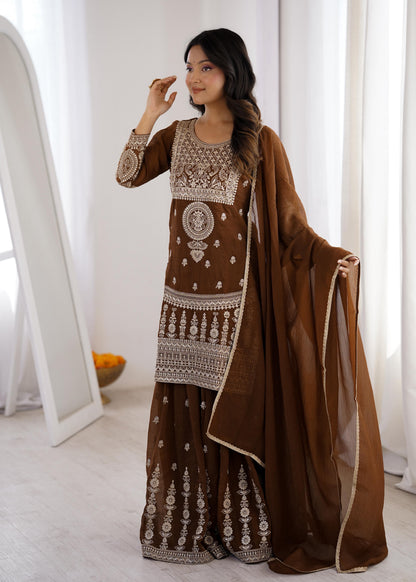 Premium Crunchy Silk Sharara Set with Embroidery Work