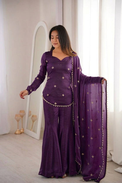 Classic Festive Set – Fendy Silk Sharara Designer Wear